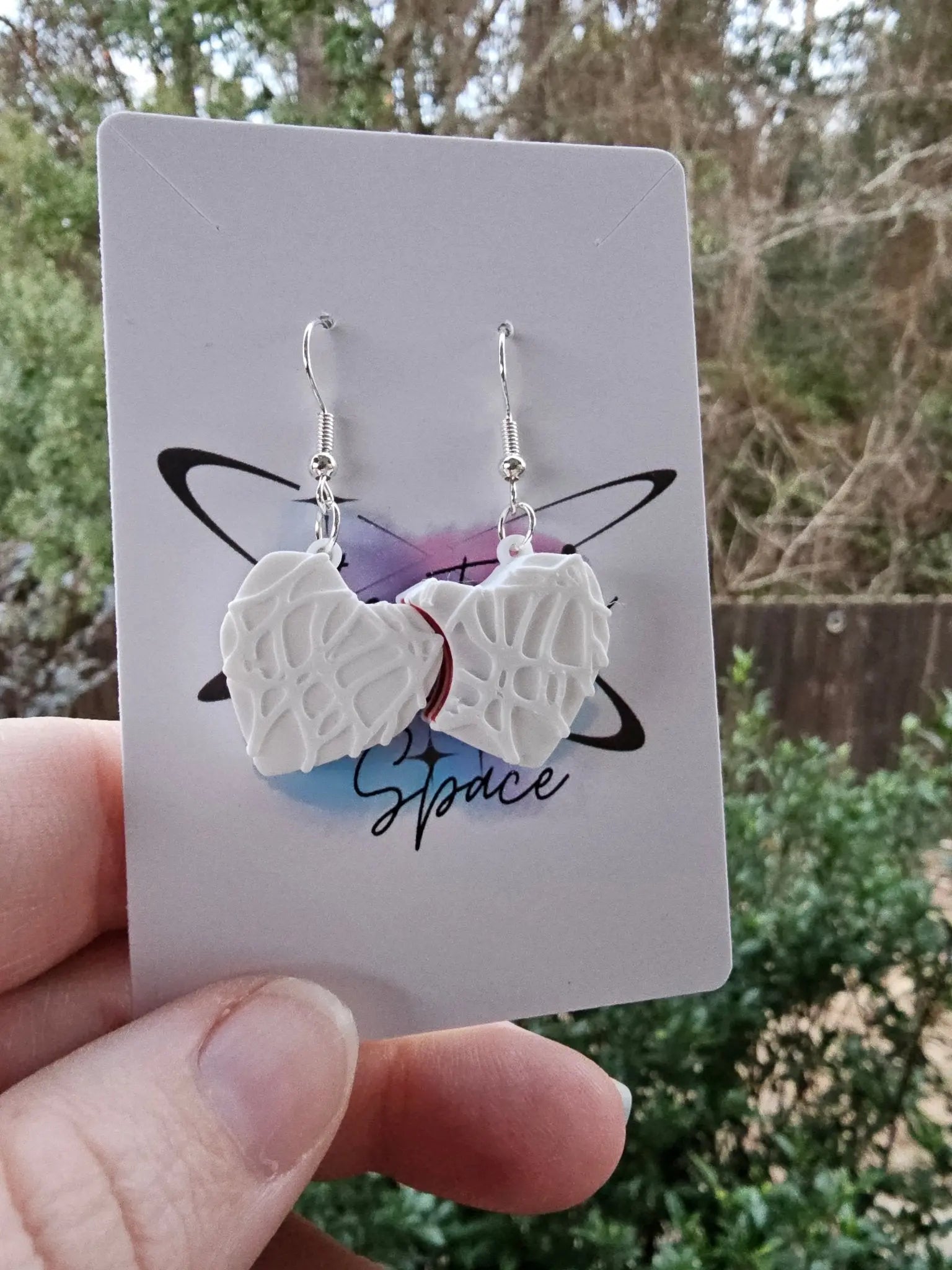 White Heart Dangle Earrings: 3D Printed, Sweet Treat Jewelry from Main Street Collective - Hooks or Clip-ons!