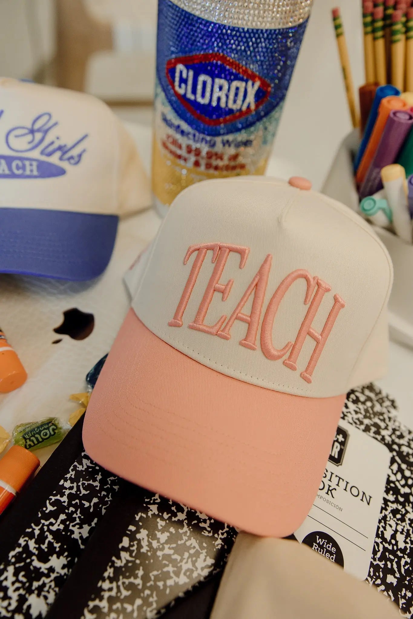 TEACH - Pink Vintage Trucker Hat KenzKustomz