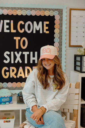 TEACH - Pink Vintage Trucker Hat KenzKustomz