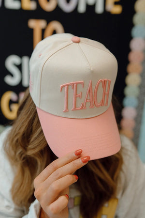 TEACH - Pink Vintage Trucker Hat KenzKustomz