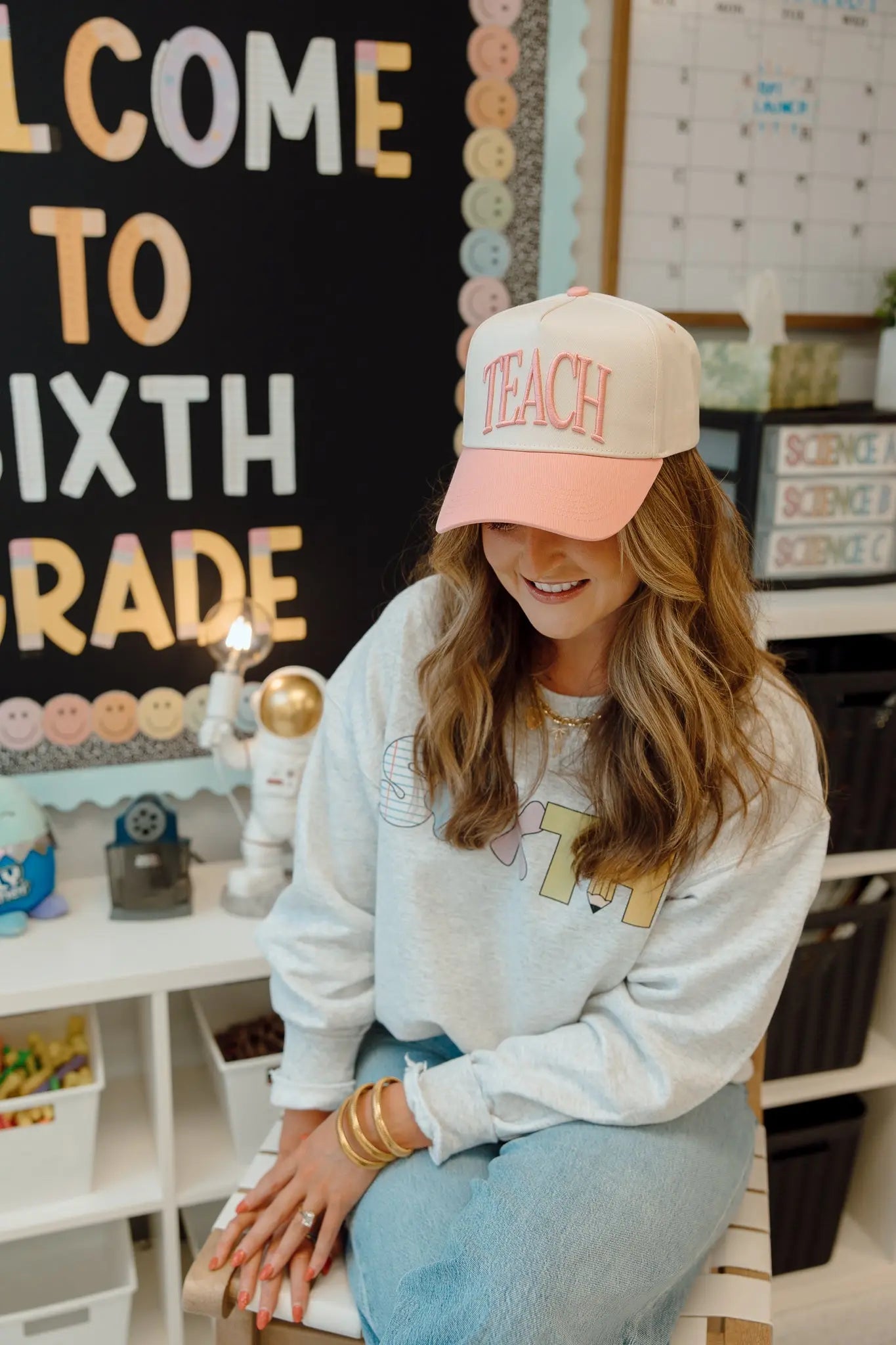 TEACH - Pink Vintage Trucker Hat KenzKustomz