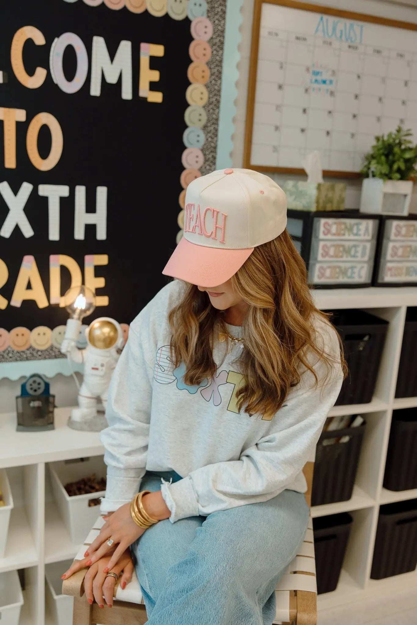 TEACH - Pink Vintage Trucker Hat KenzKustomz