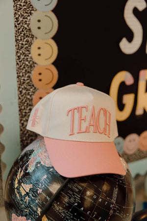 TEACH - Pink Vintage Trucker Hat KenzKustomz