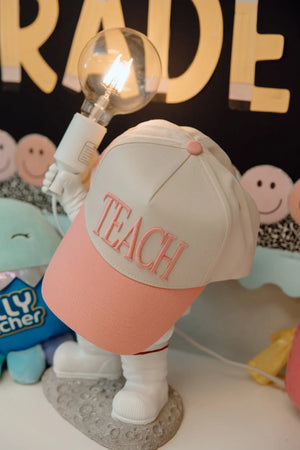 TEACH - Pink Vintage Trucker Hat KenzKustomz