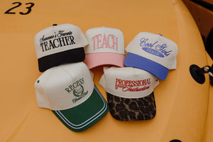 TEACH - Pink Vintage Trucker Hat KenzKustomz