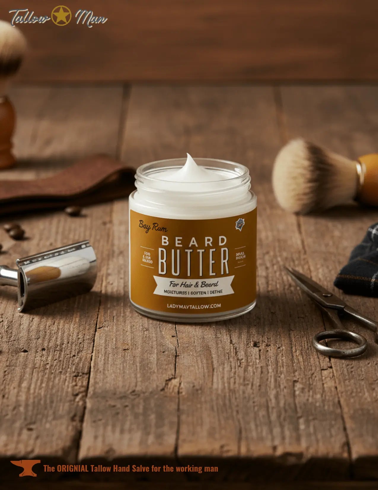Tallow Man Bay Rum Beard + Body Butter | Men's Grooming | Grass-Fed Tallow | 9oz The Lady May