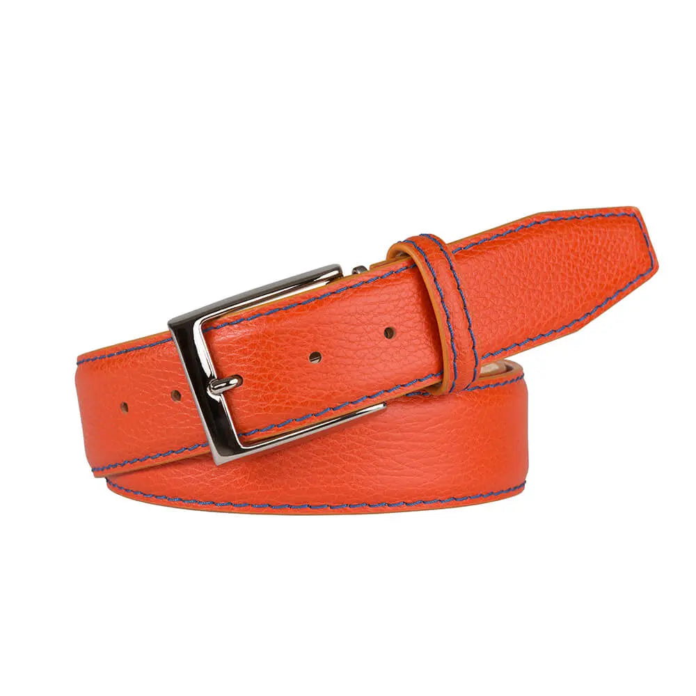 Tangerine Italian Pebble Grain Belt by Roger Ximenez: Bespoke Belts and Leather Accessories, handmade leather goods main product photo