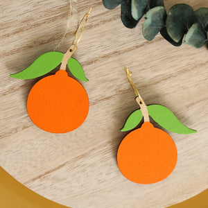 Tangerine Hoop Earrings hand painted on lightweight wood by LE CHIC MIAMI