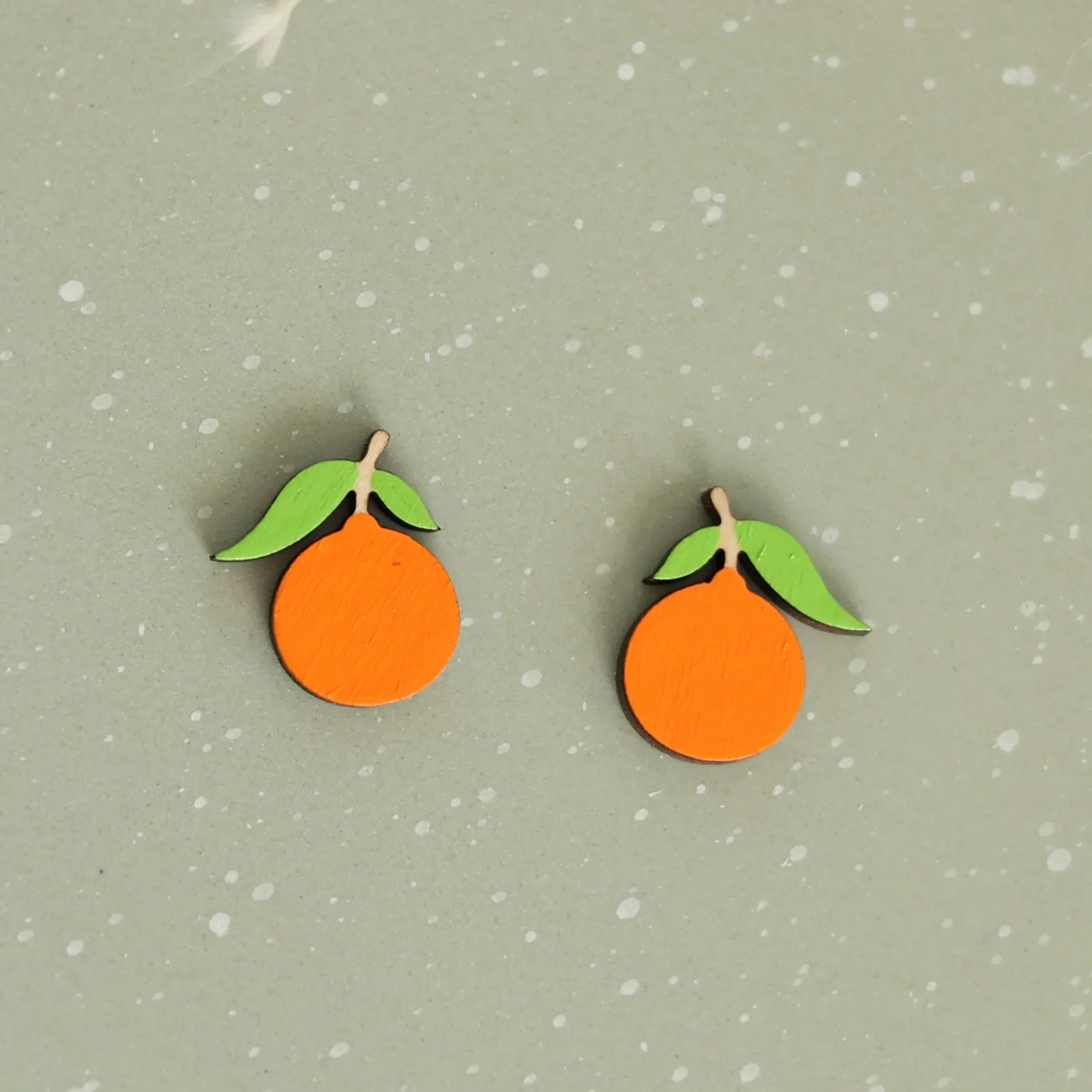 Tangerine Stud Earrings hand painted on lightweight wood by LE CHIC MIAMI