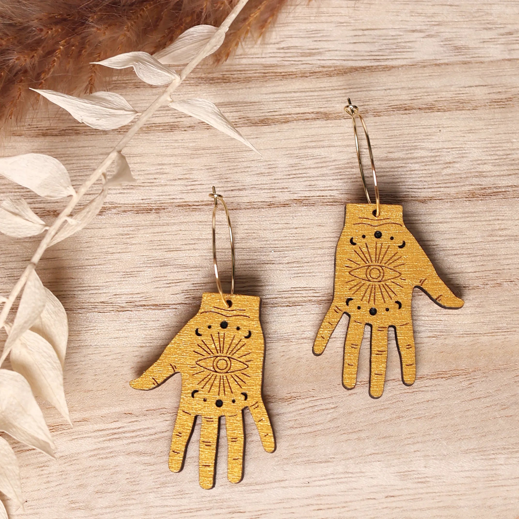 Tarot Hand Hoop Earrings hand painted on lightweight wood by LE CHIC MIAMI