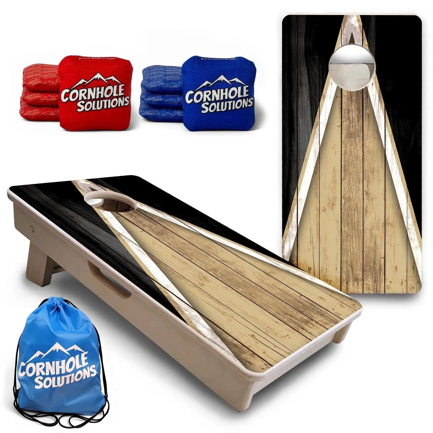Team Color Triangle - Mini or Vacation Size Cornhole Boards (Beige & Black) by Cornhole Solutions, Southern food gift main product photo