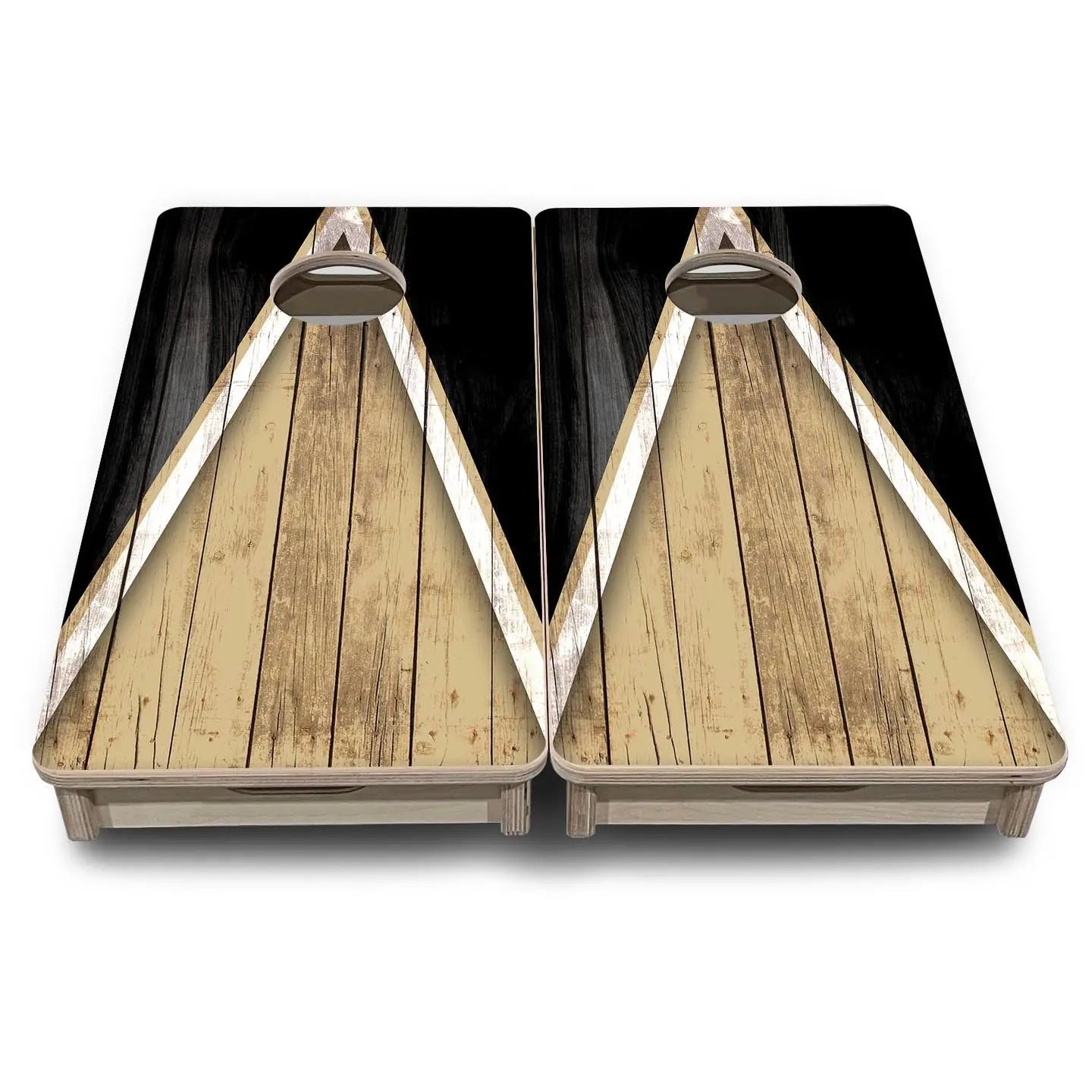 Team Color Triangle - Mini or Vacation Size Cornhole Boards (Beige & Black) by Cornhole Solutions, Southern food gift detail photo 2