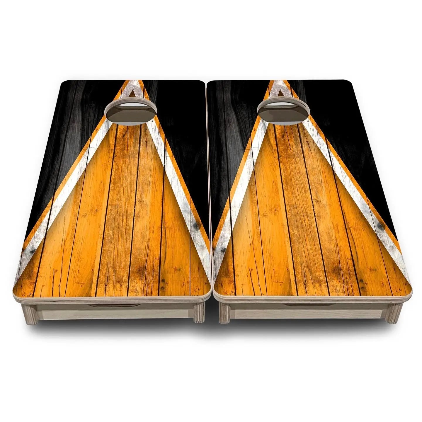 Team Color Triangle - Mini or Vacation Size Cornhole Boards (Orange & Black) by Cornhole Solutions, Southern food gift detail photo 2