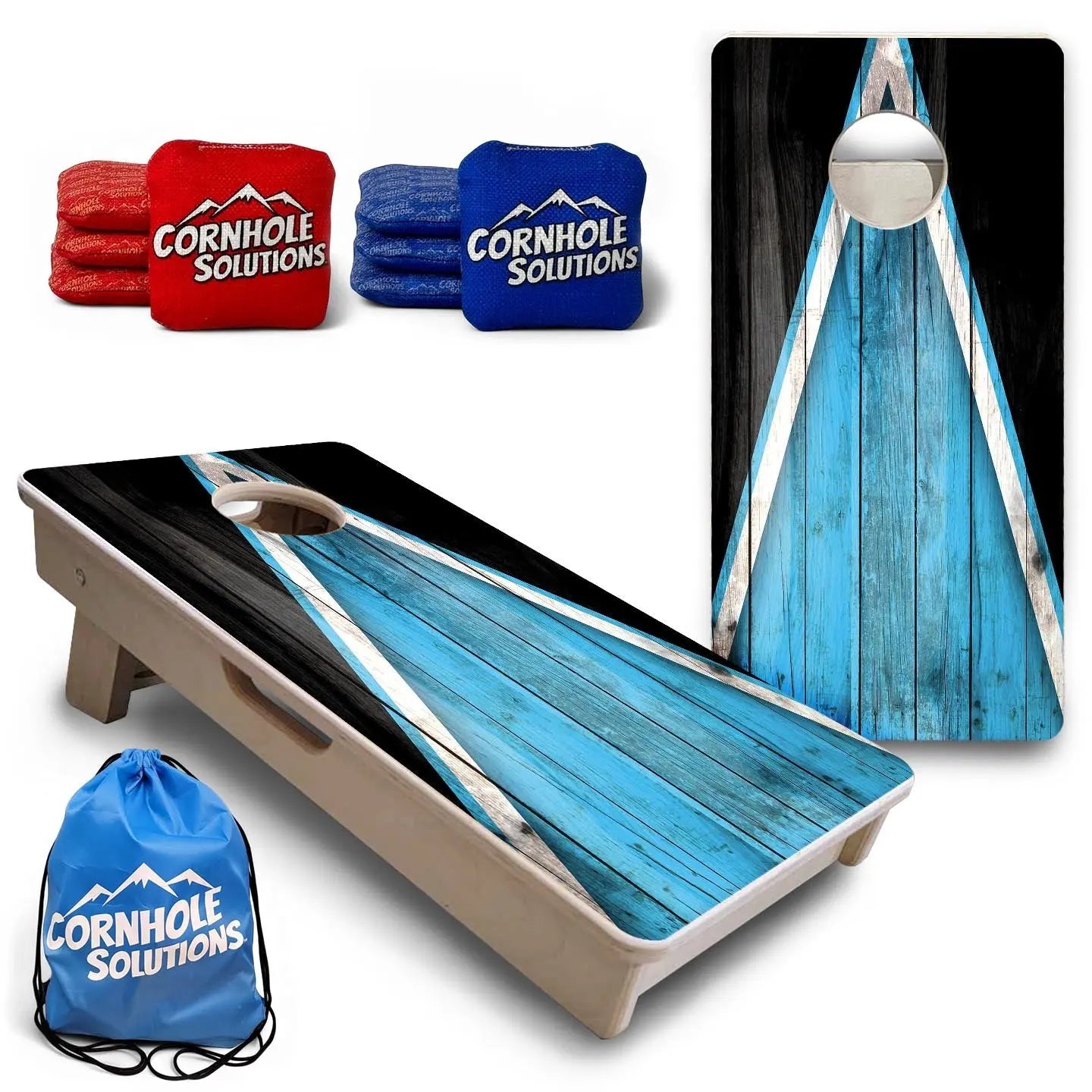 Team Color Triangle - Mini or Vacation Size Cornhole Boards (Sky Blue & Black) by Cornhole Solutions, Southern food gift main product photo