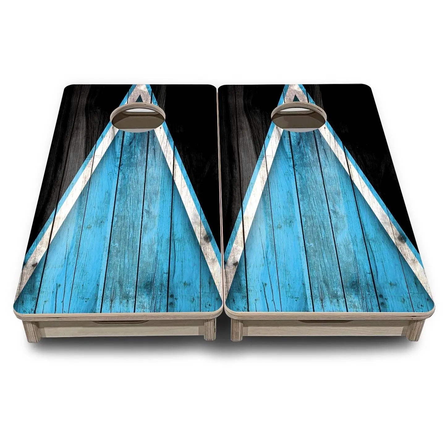 Team Color Triangle - Mini or Vacation Size Cornhole Boards (Sky Blue & Black) by Cornhole Solutions, Southern food gift detail photo 2