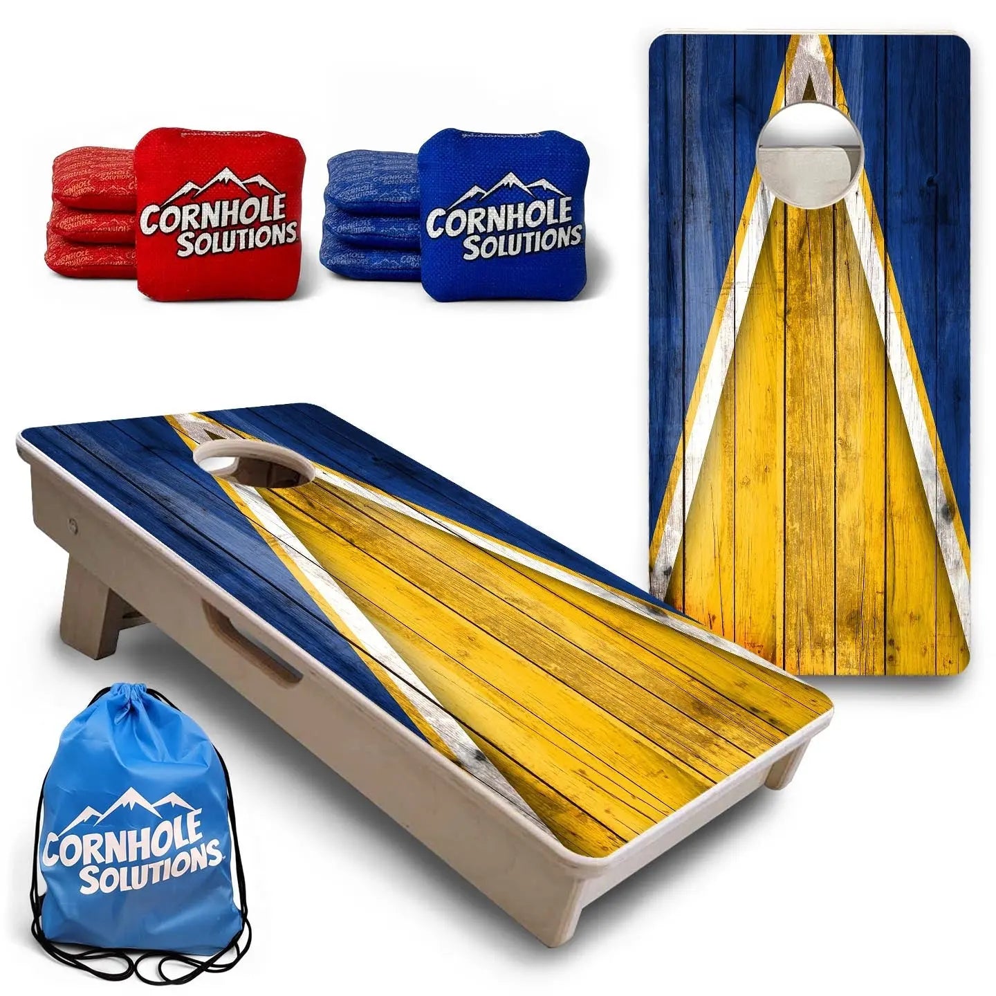 Team Color Triangle - Mini or Vacation Size Cornhole Boards (Yellow & Blue) by Cornhole Solutions, Southern food gift main product photo