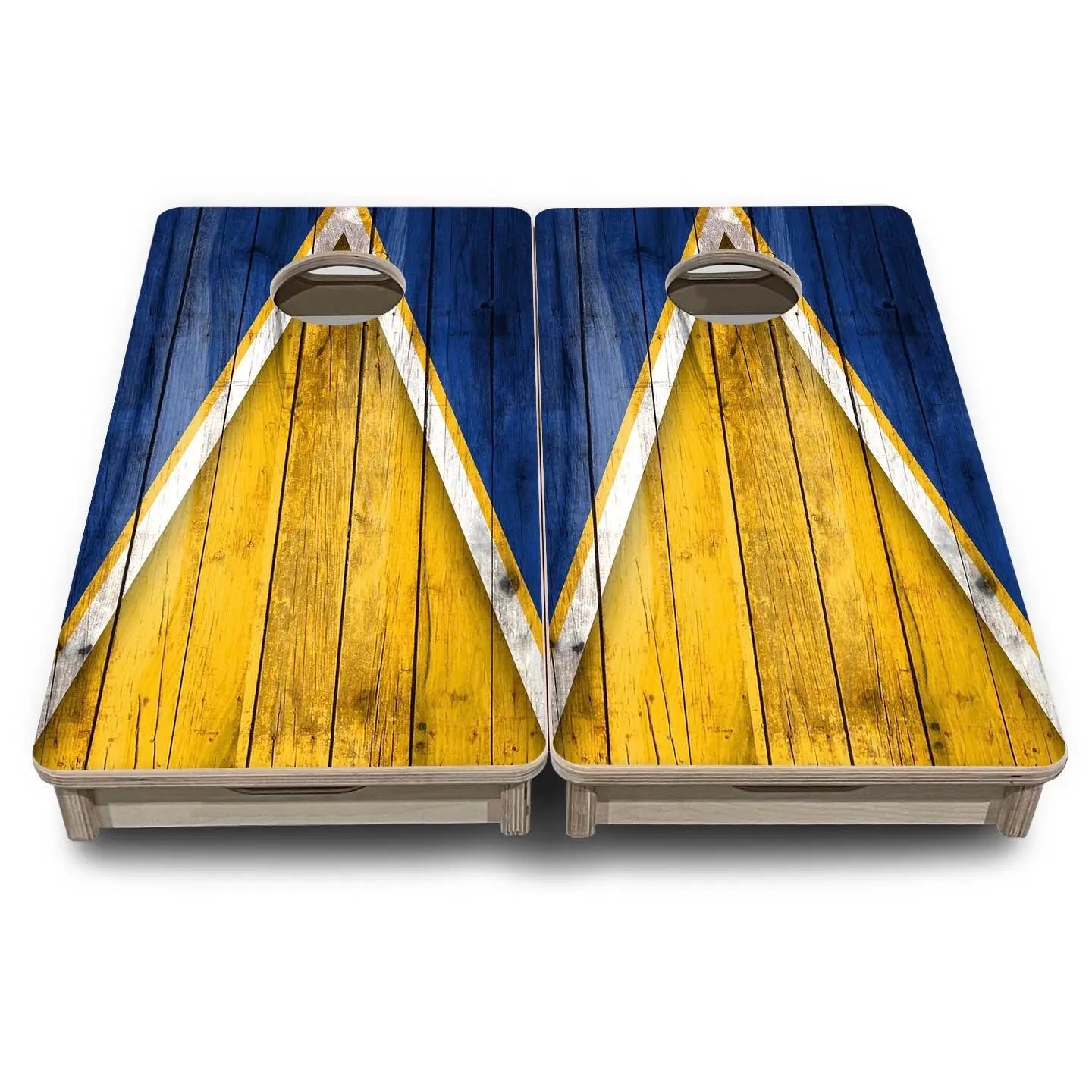 Team Color Triangle - Mini or Vacation Size Cornhole Boards (Yellow & Blue) by Cornhole Solutions, Southern food gift detail photo 2