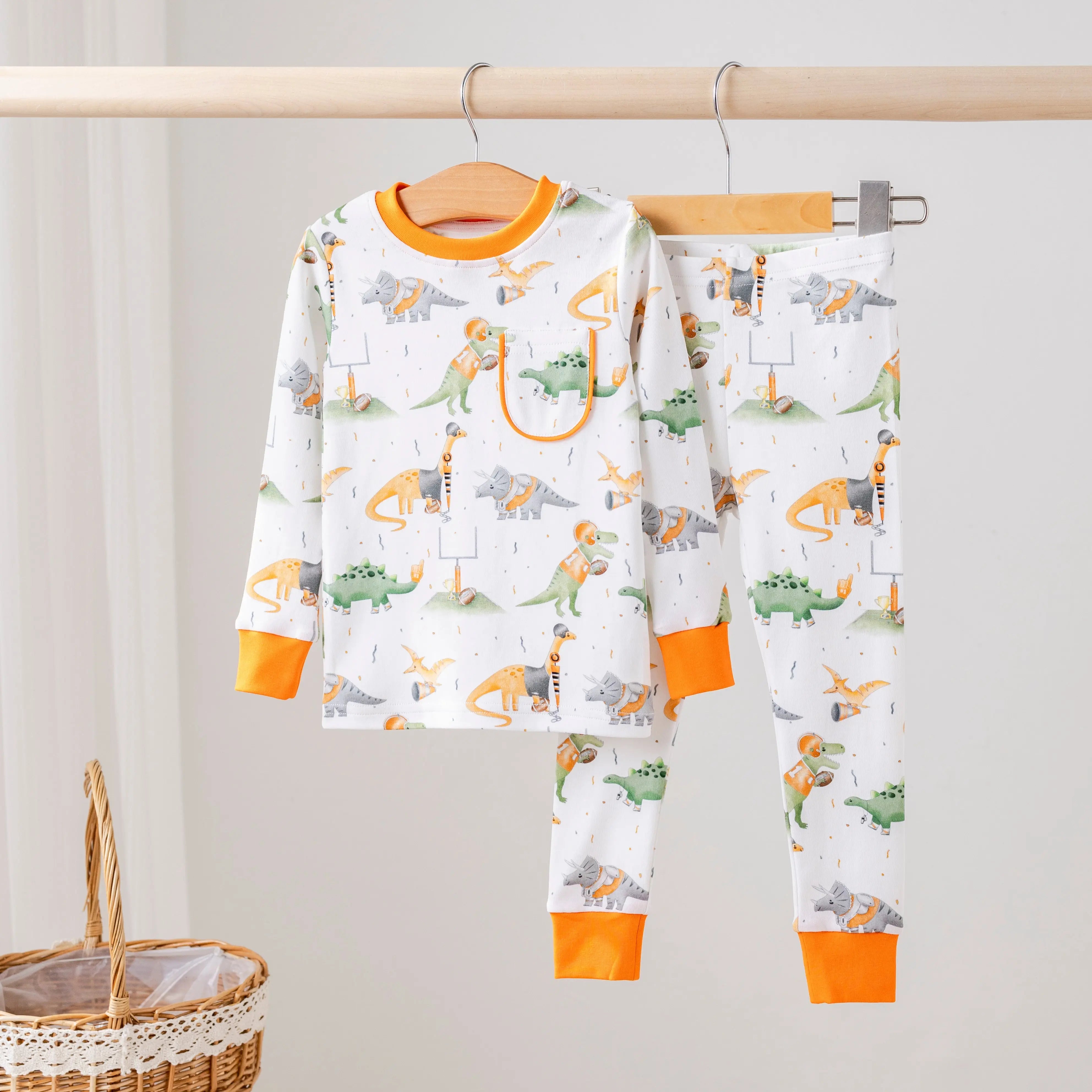 Texas Dinos All-Stars Organic Cotton Kids Pajamas by Nola Tawk, Southern food gift main product photo