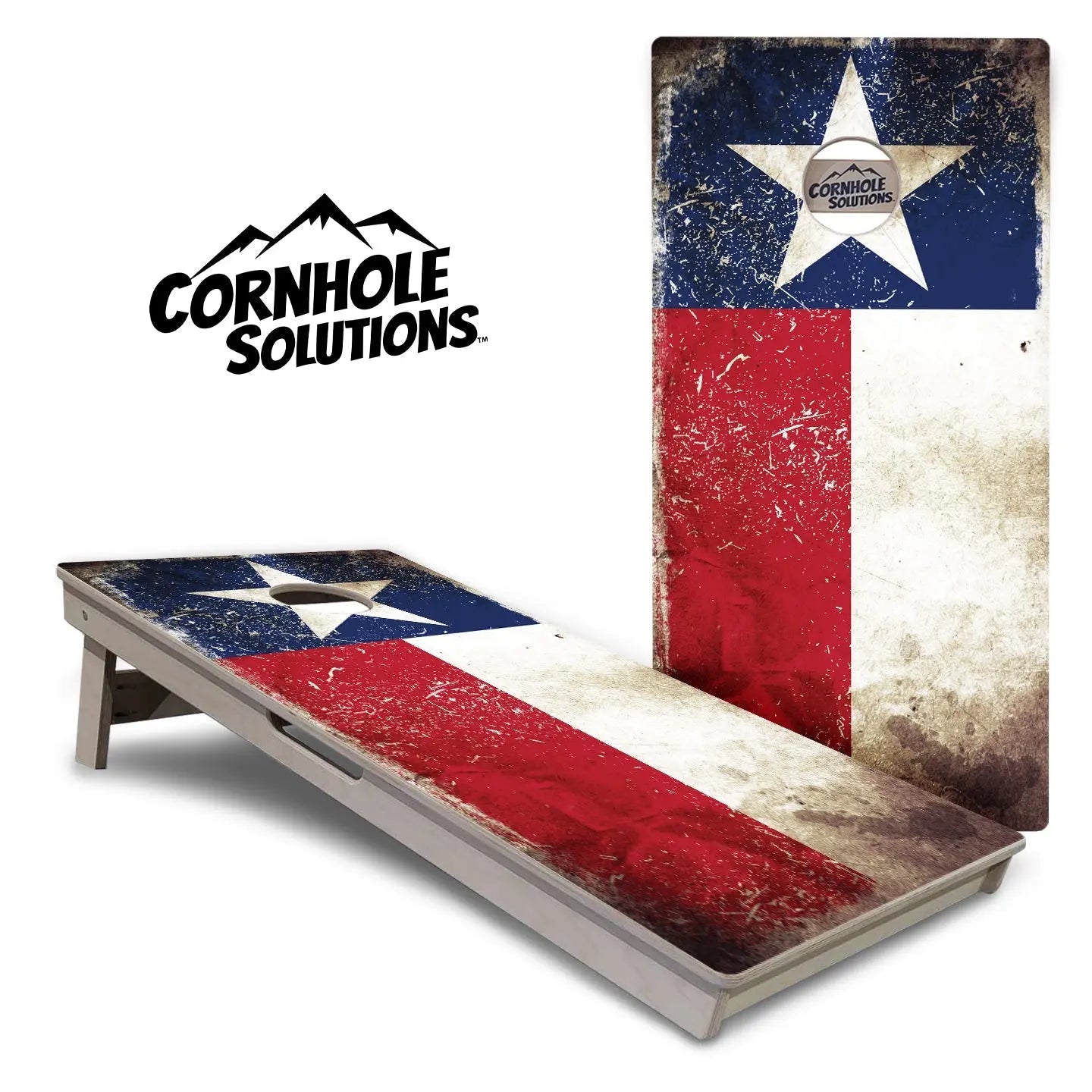 Texas Distressed Flag Cornhole Boards - Professional Tournament Series by Cornhole Solutions, custom cornhole board main product photo