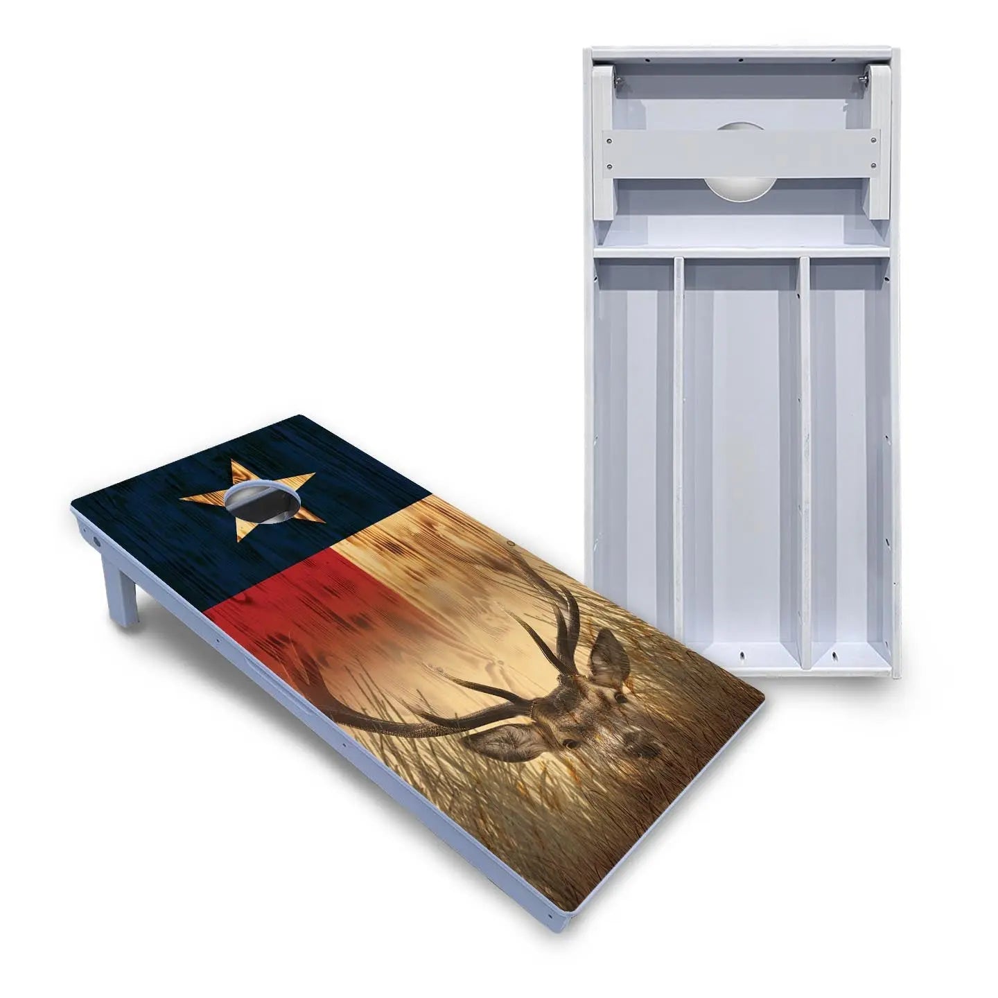 Texas Flag Deer & Fish Cornhole Boards - All Weather Series by Cornhole Solutions, custom cornhole board main product photo