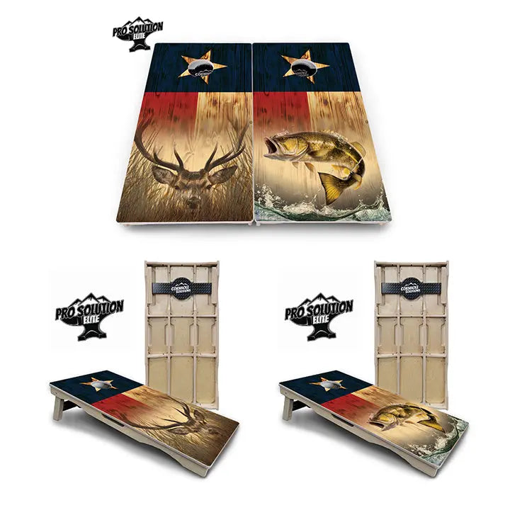 Texas Flag Deer & Fish Cornhole Boards - Pro Solution Elite Series Cornhole Solutions