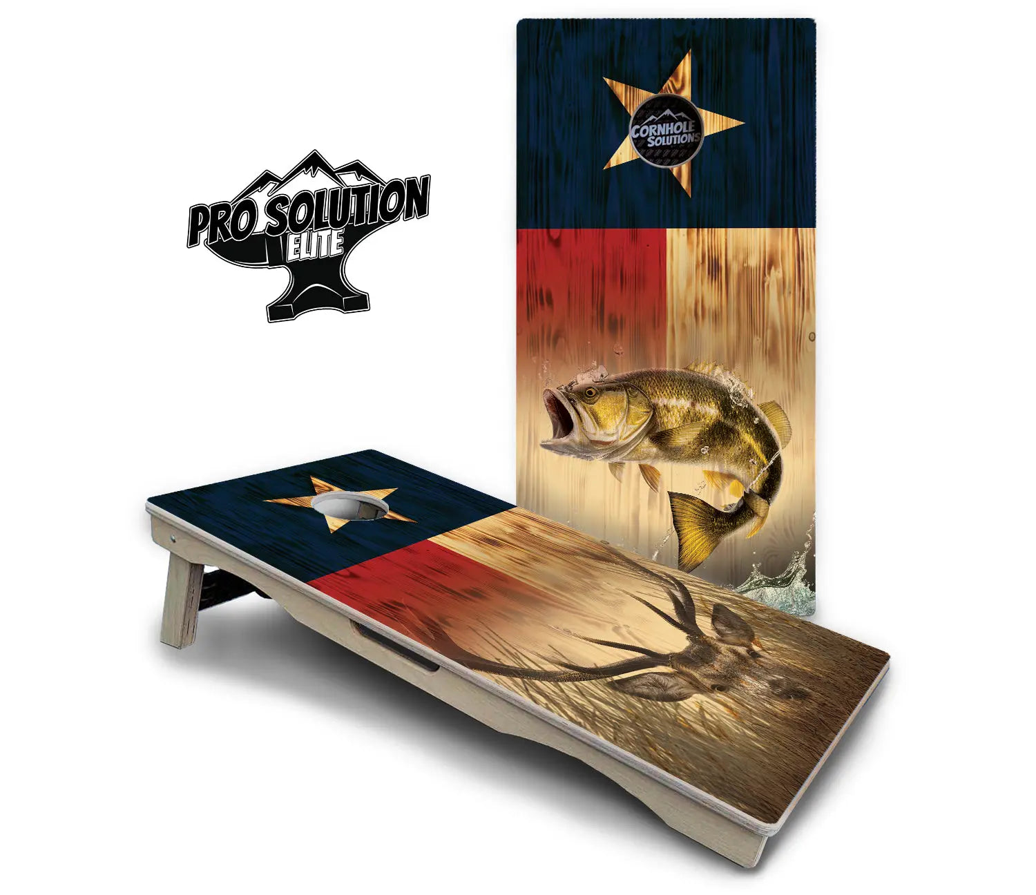Texas Flag Deer & Fish Cornhole Boards - Pro Solution Elite Series Cornhole Solutions