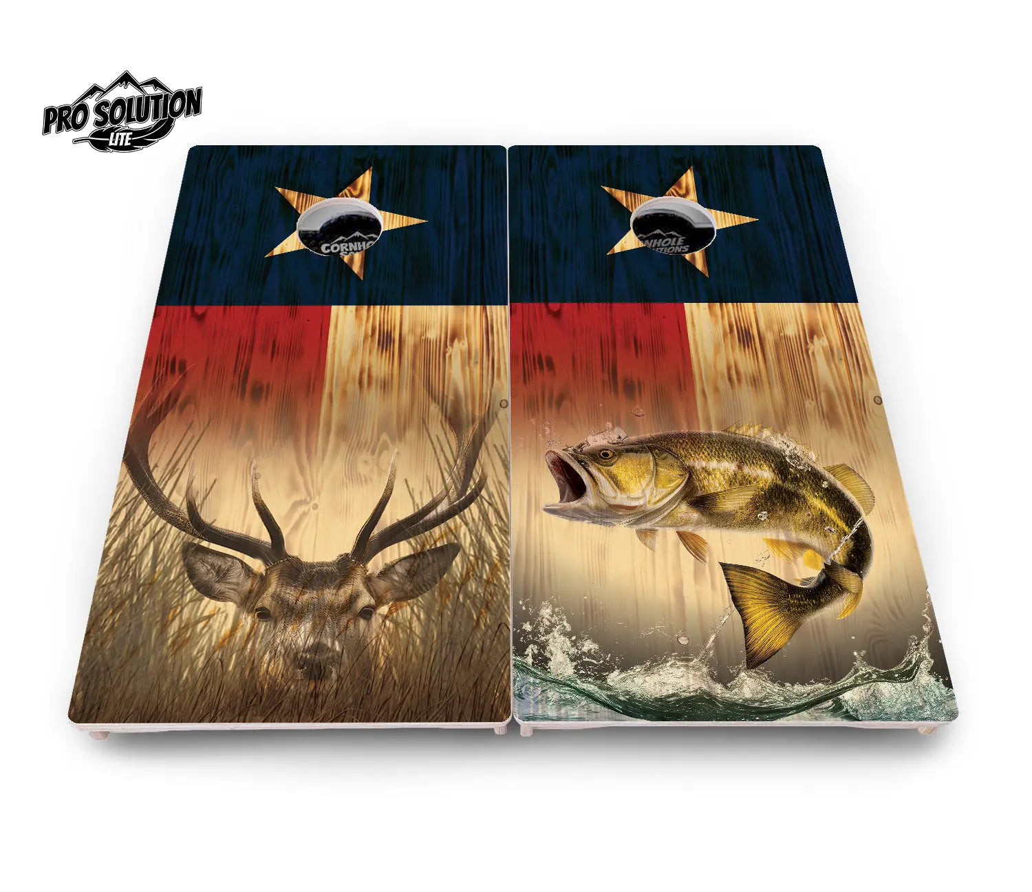 Texas Flag Deer & Fish Cornhole Boards - Pro Solution Lite Series Cornhole Solutions