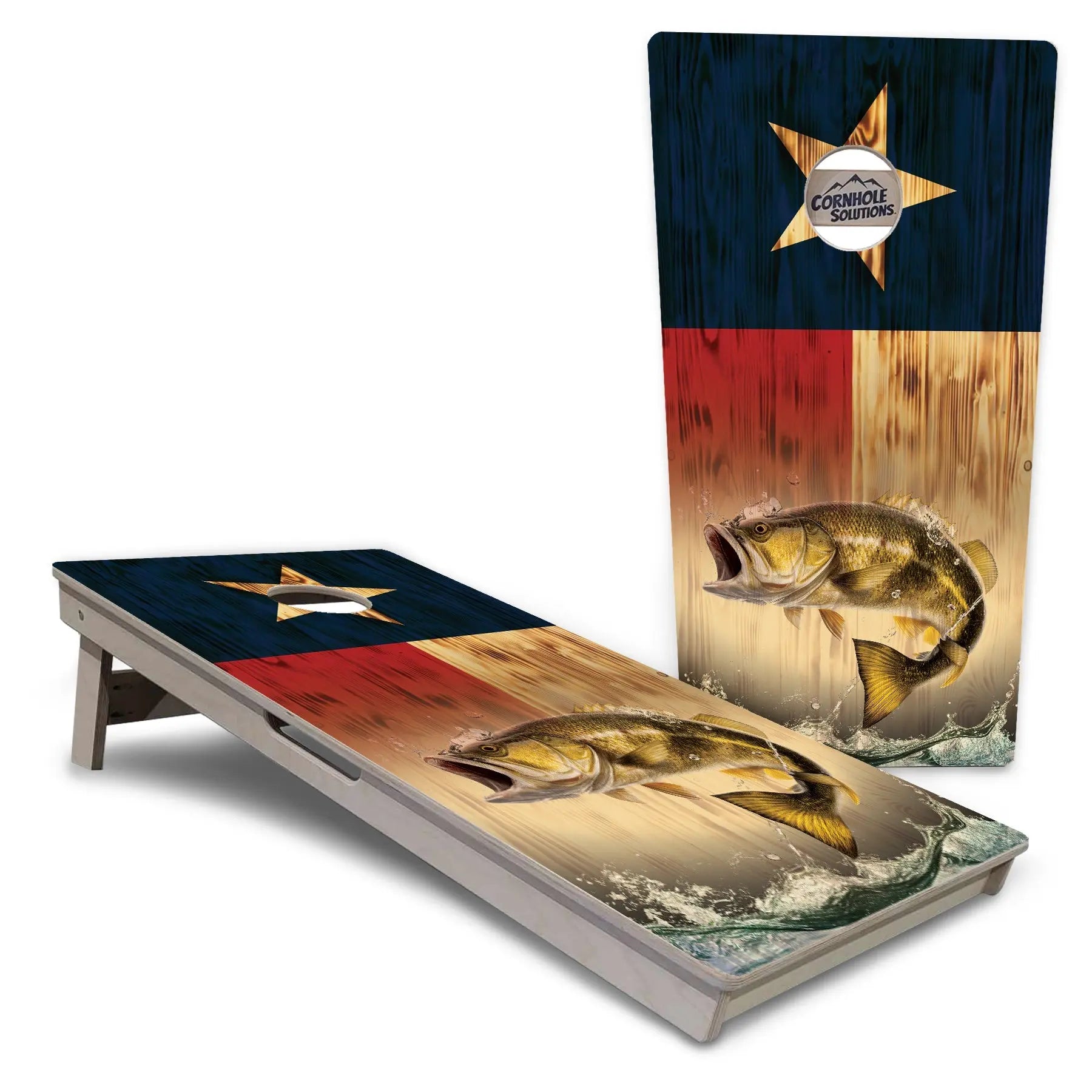 Texas Flag Deer & Fish Cornhole Boards - Professional Tournament Series by Cornhole Solutions, custom cornhole board detail photo 2