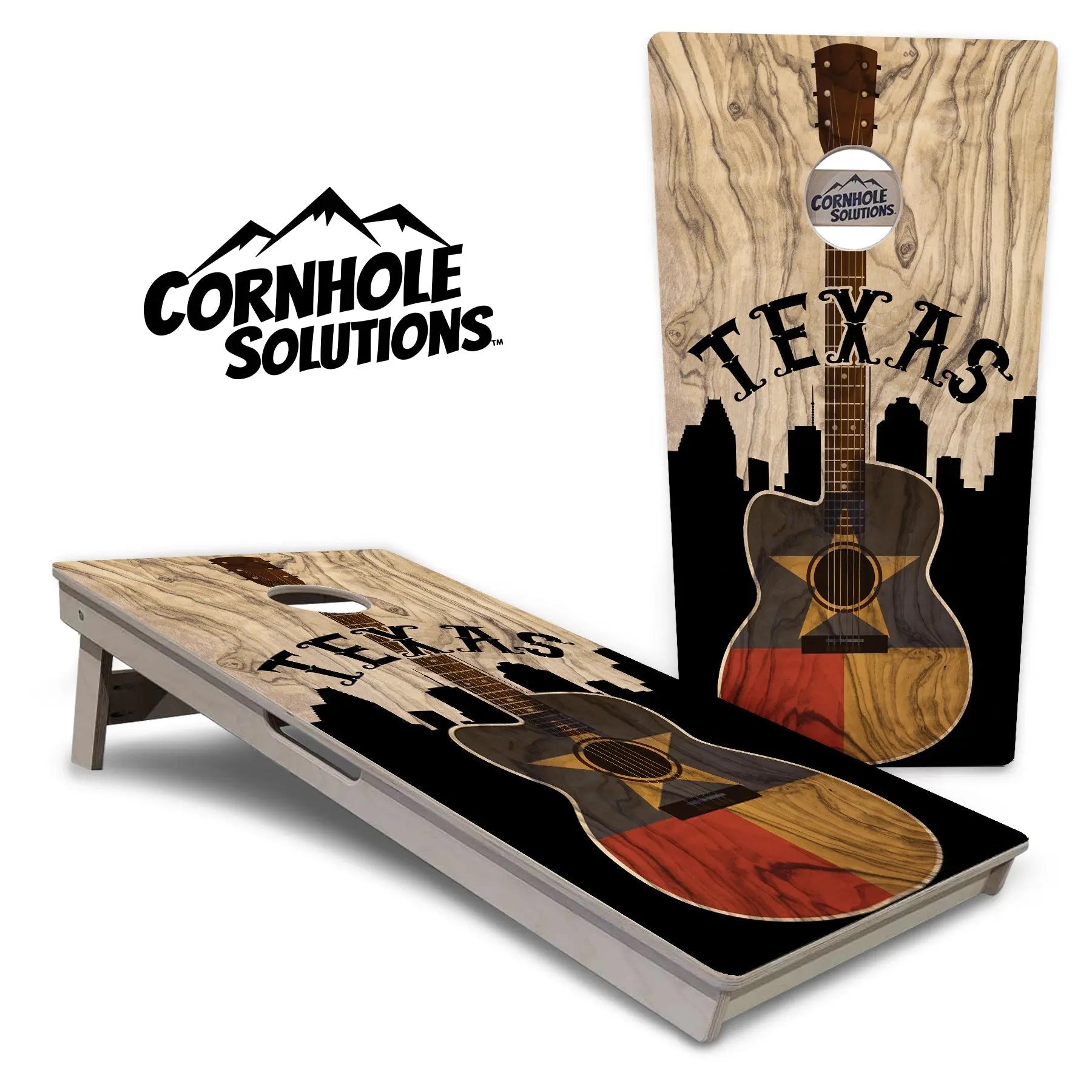 Texas Guitar Cornhole Boards - Professional Tournament Series by Cornhole Solutions, custom cornhole board main product photo