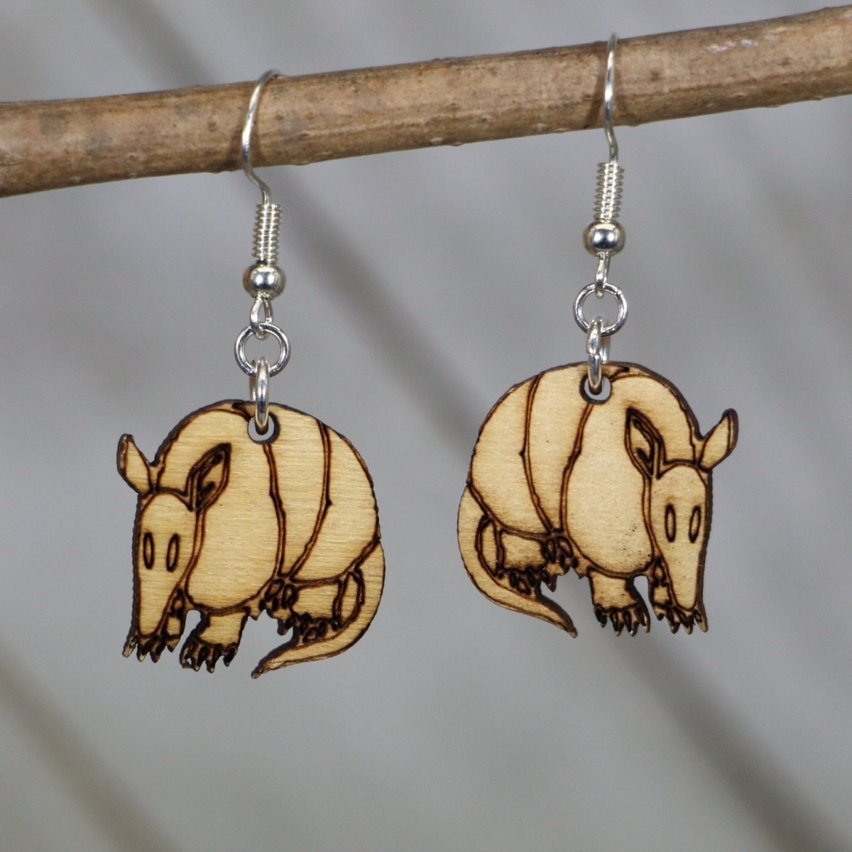 Texas Armadillo Wooden Dangle Earrings | Realistic Animal Jewelry by Cate's Concepts, LLC, handmade jewelry main product photo