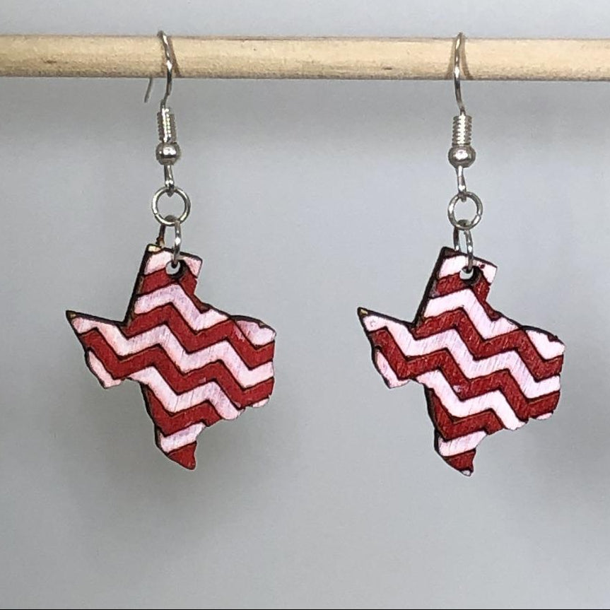 Texas Chevron Wooden Dangle Earrings | Red White State Jewelry