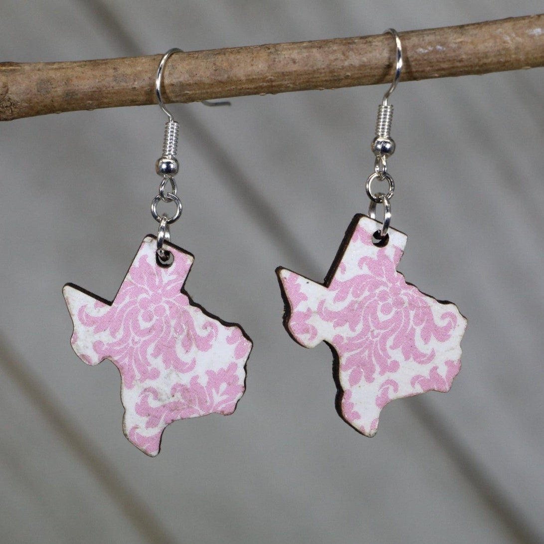 Texas Floral Wooden Dangle Earrings | Pink State Jewelry by Cate's Concepts, LLC, handmade jewelry main product photo