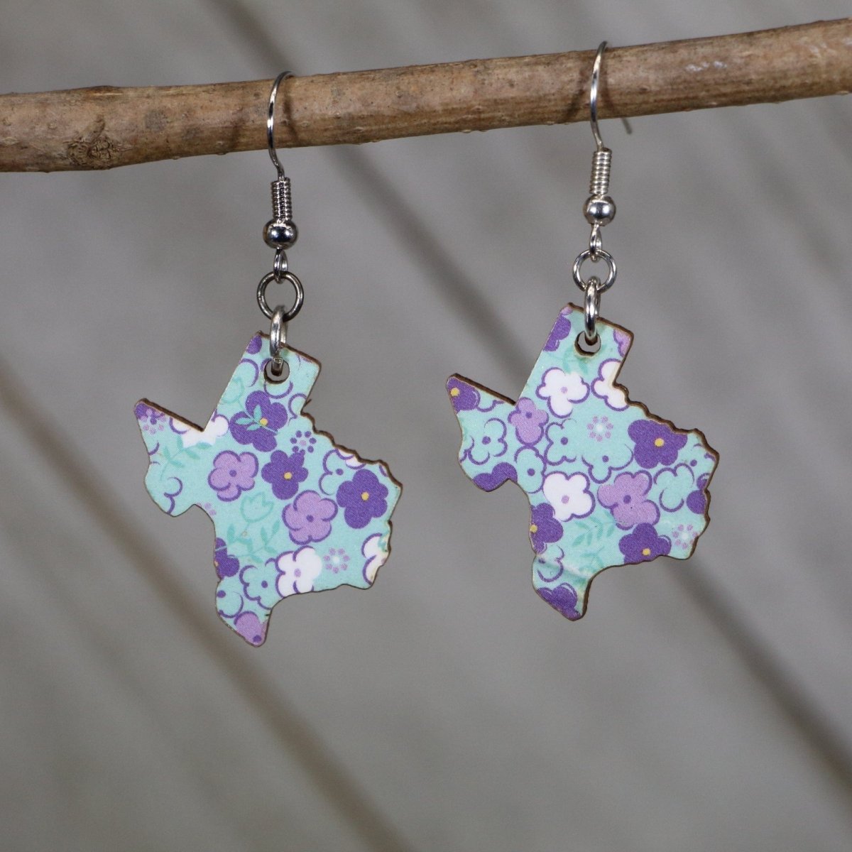 Texas Floral Wooden Earrings | Purple Flower State Pride Jewelry