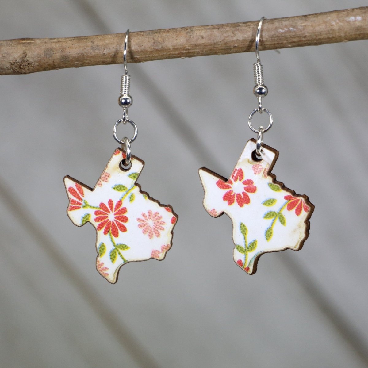 Texas Floral Wooden Earrings | State Pride Flower Jewelry
