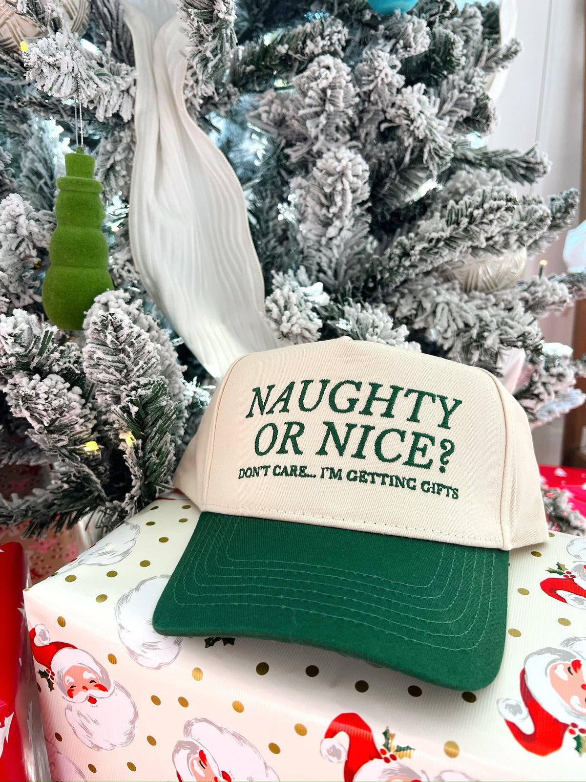 Naughty or Nice? Don't Care - Green Vintage Trucker Hat by KenzKustomz, view 5