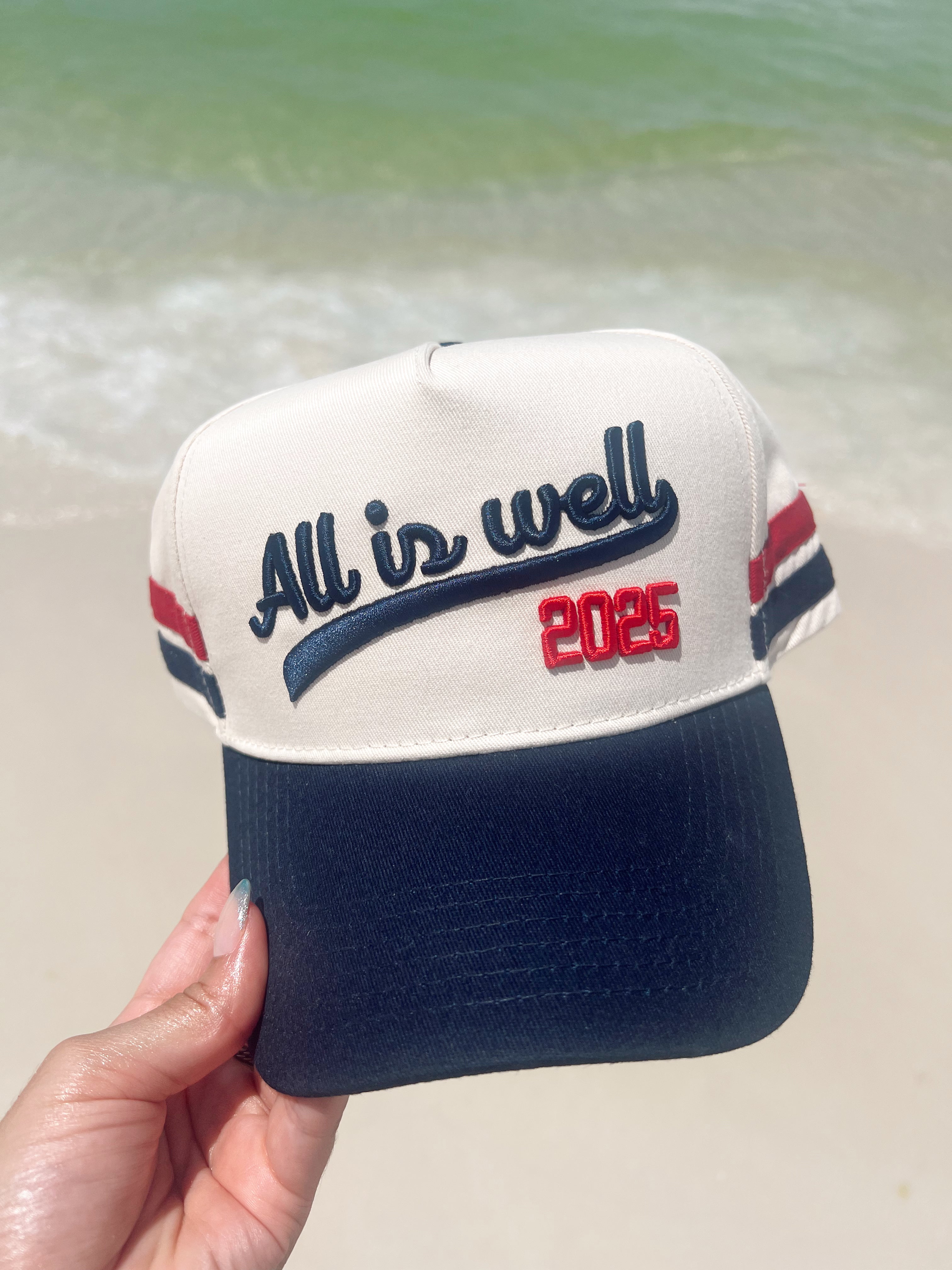 All is Well - Navy Vintage Trucker Hat by KenzKustomz, Southern lifestyle apparel detail photo 2