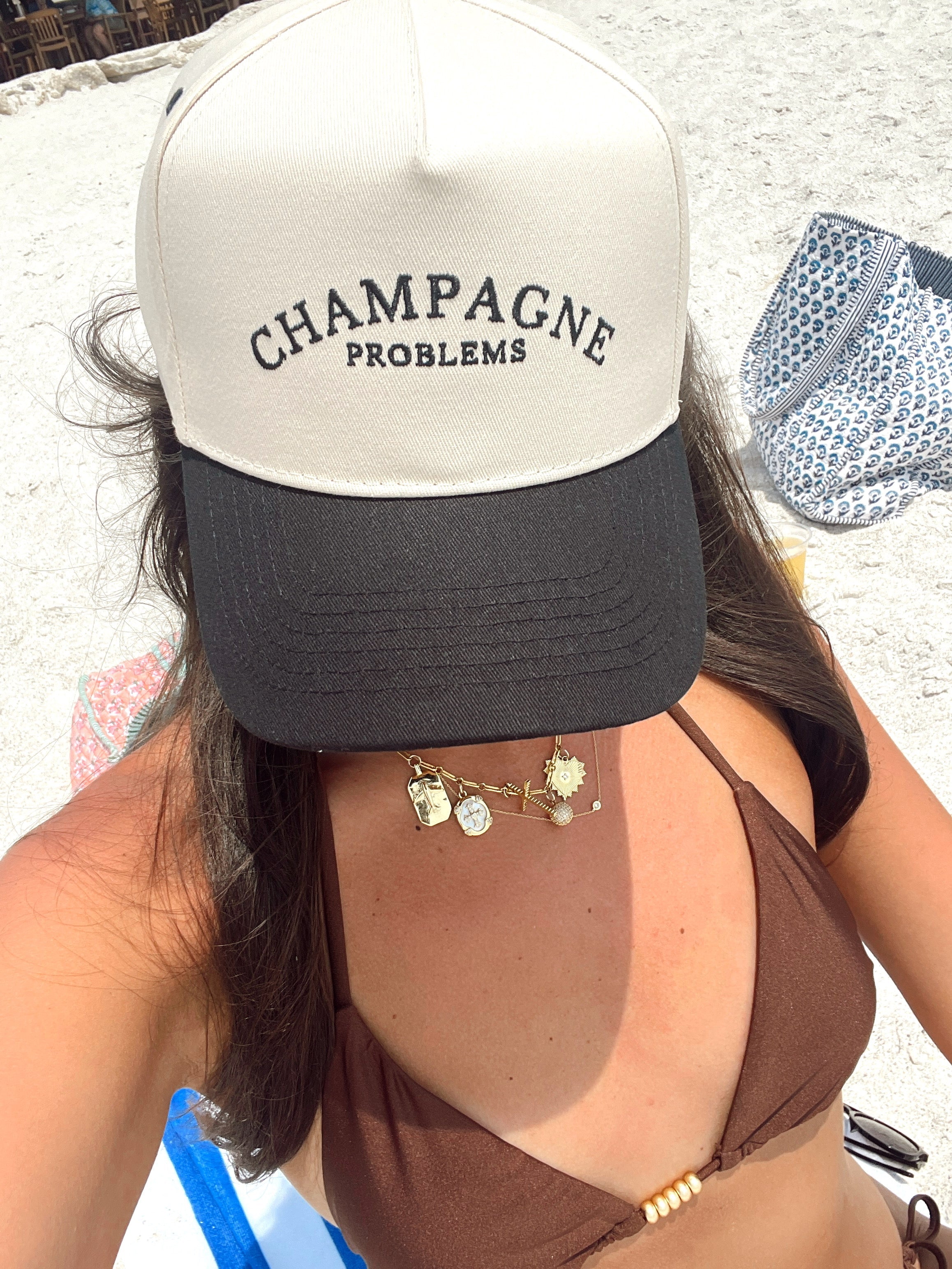 Champagne Problems - Black Vintage Trucker Hat by KenzKustomz, Southern lifestyle apparel main product photo