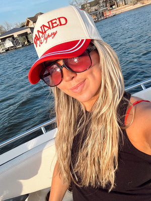 Tanned & Tipsy - Red Vintage Trucker Hat by KenzKustomz, Southern lifestyle apparel detail photo 6