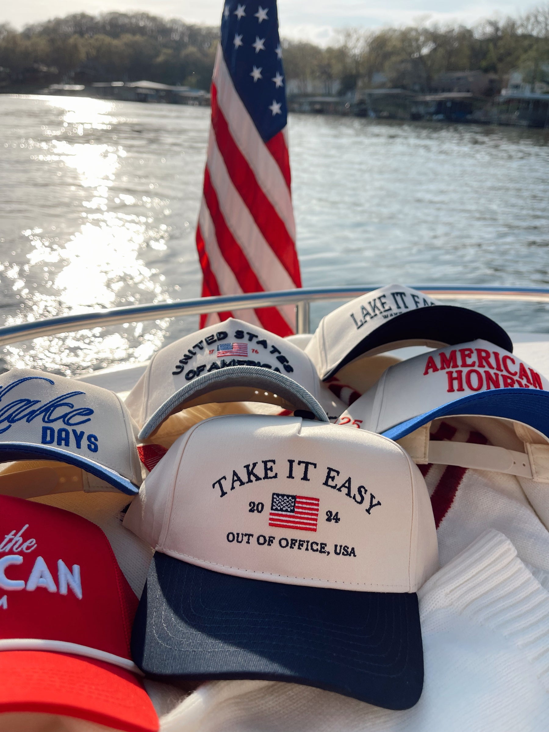 Take it Easy Navy Flag Vintage Trucker Hat by KenzKustomz, Southern lifestyle apparel detail photo 3