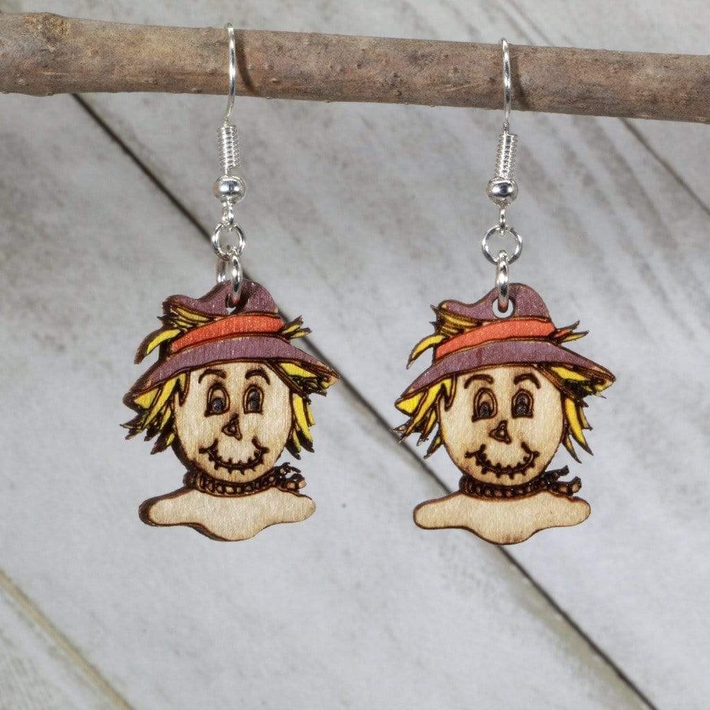 Thanksgiving Scarecrow Wooden Dangle Earrings | Fall Harvest Jewelry by Cate's Concepts, LLC, handmade jewelry main product photo