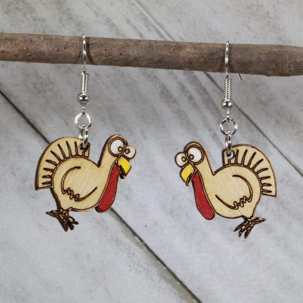 Thanksgiving Turkey Wooden Dangle Earrings | Funny Holiday Jewelry