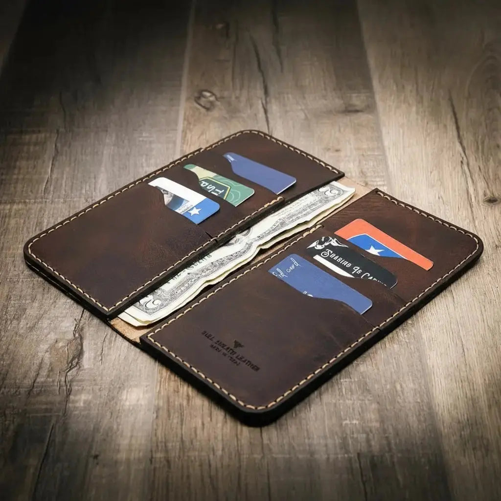 The Houstonian Long Wallet by Bull Sheath Leather, handmade leather goods detail photo 6