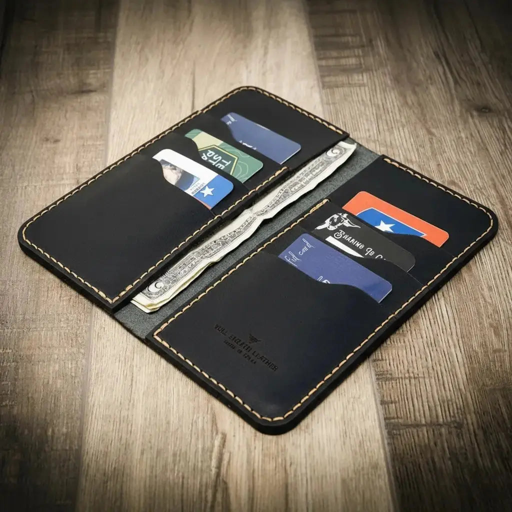 The Houstonian Long Wallet by Bull Sheath Leather, handmade leather goods detail photo 12