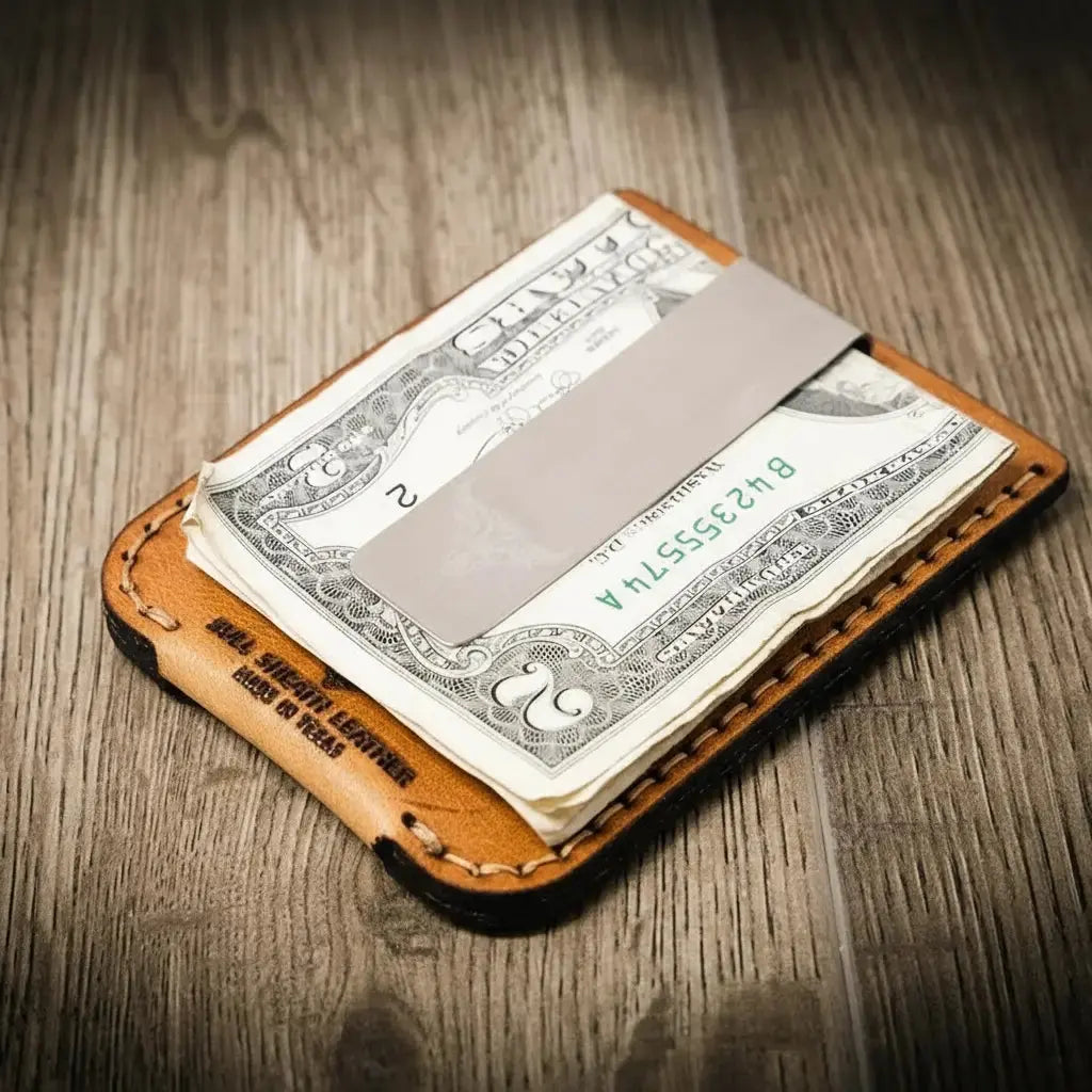 The Keller Money Clip by Bull Sheath Leather, handmade leather goods detail photo 2