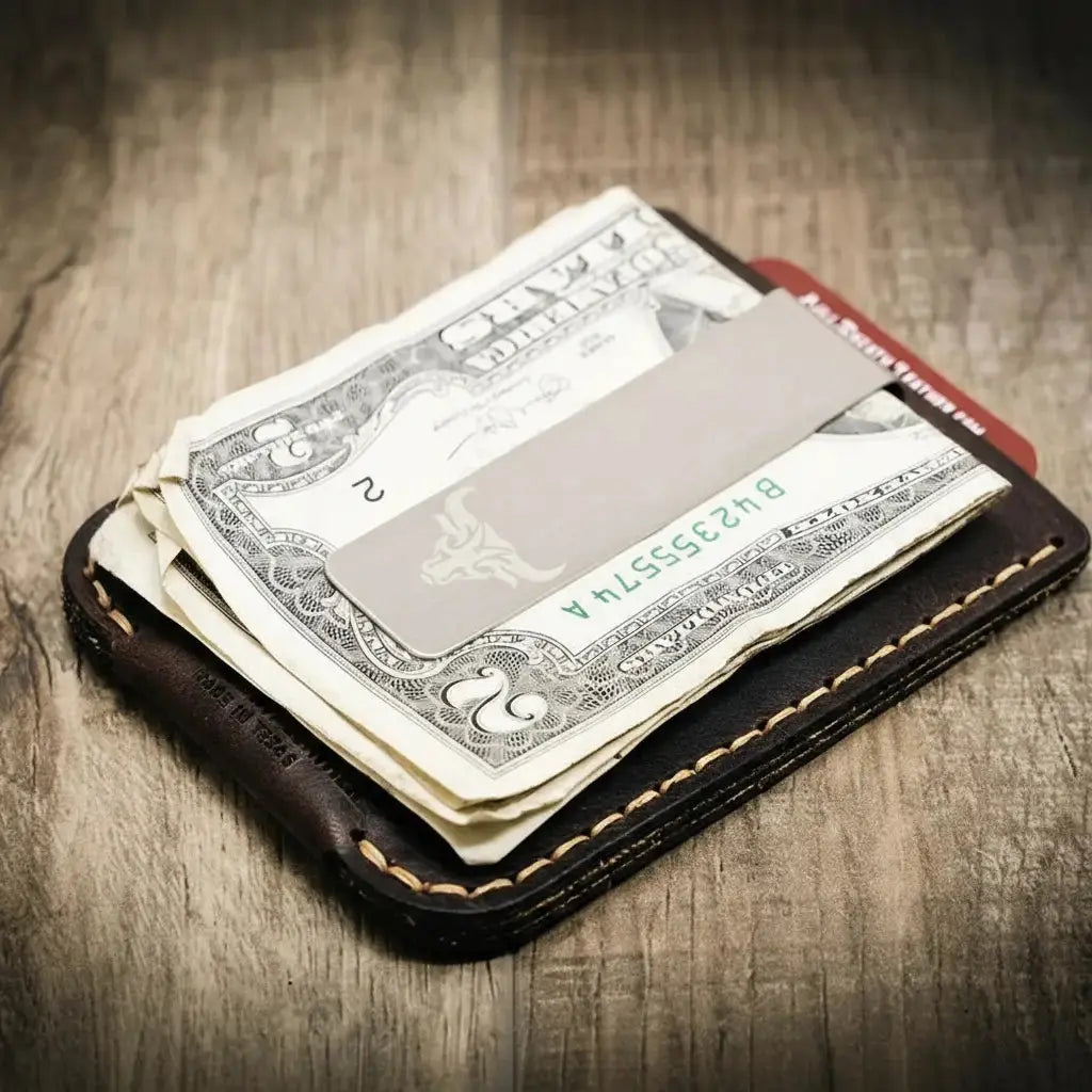 Keller leather money clip card slots and compact construction