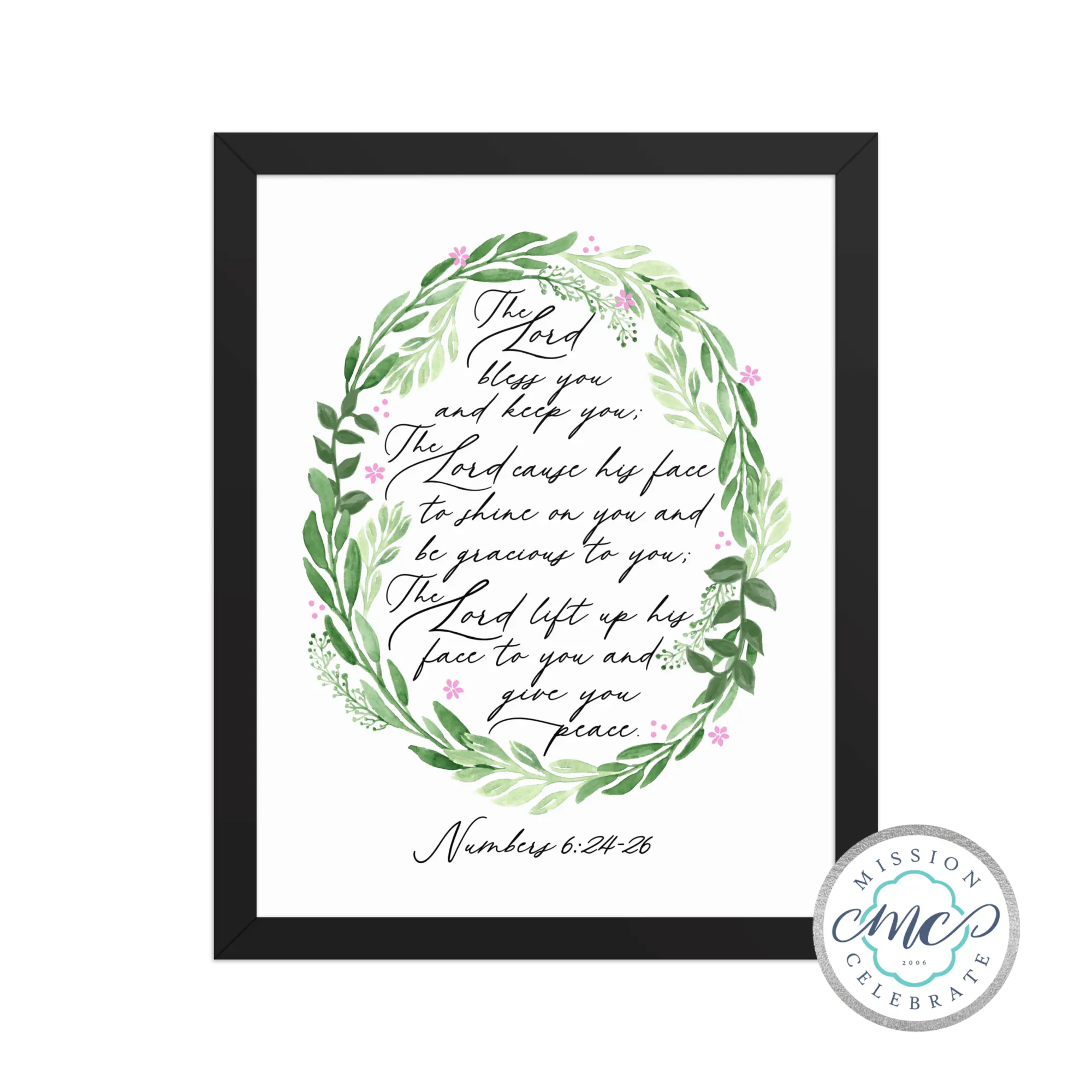 Lord Bless You Framed Print, Numbers 6:24-26 Art by Leslie Gonce, Black Frame, Mississippi Artist Main Street Collective