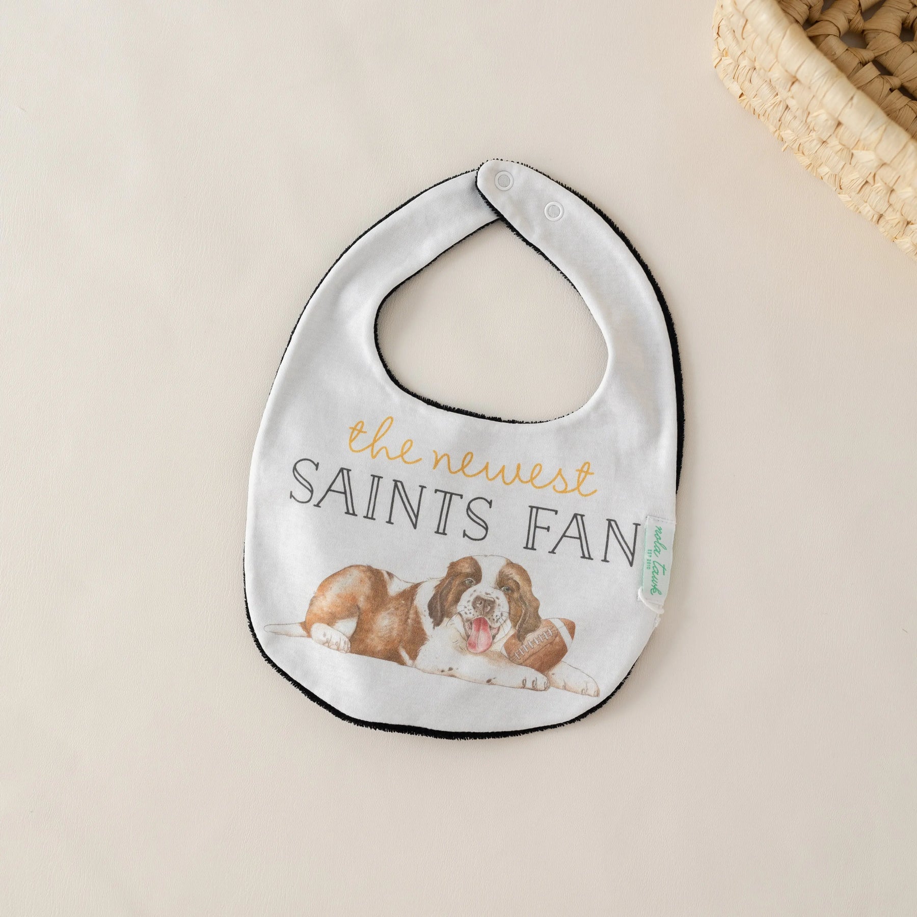 The Newest Saints Fan Organic Cotton Baby Bib Nola Tawk