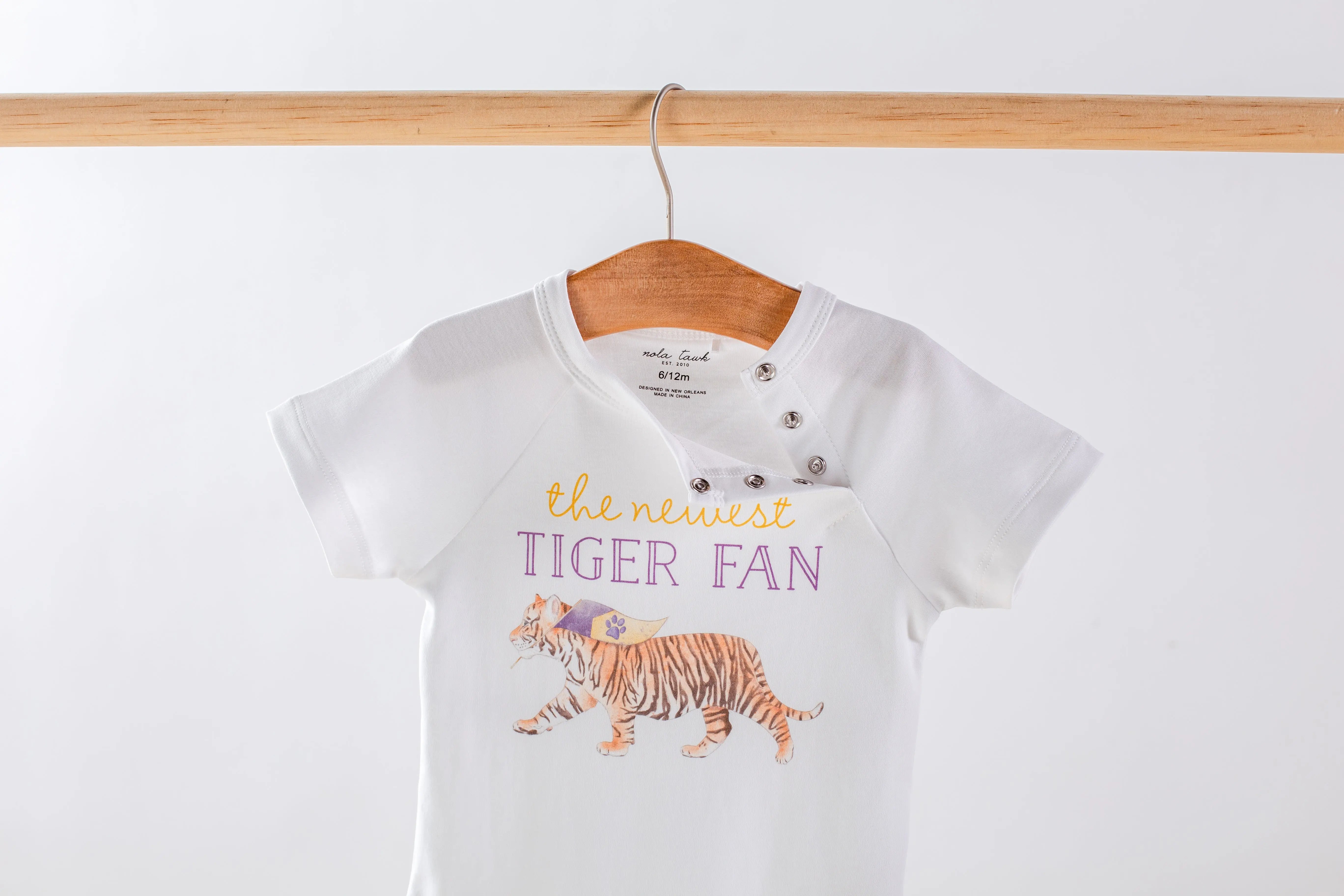 The Newest Tiger Fan Organic Cotton Baby Onesie Nola Tawk