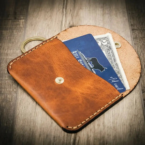 Handmade Richmond leather wallet displayed partially open