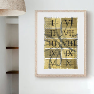 Framed art print of the Ten Commandments with Roman numerals and text.